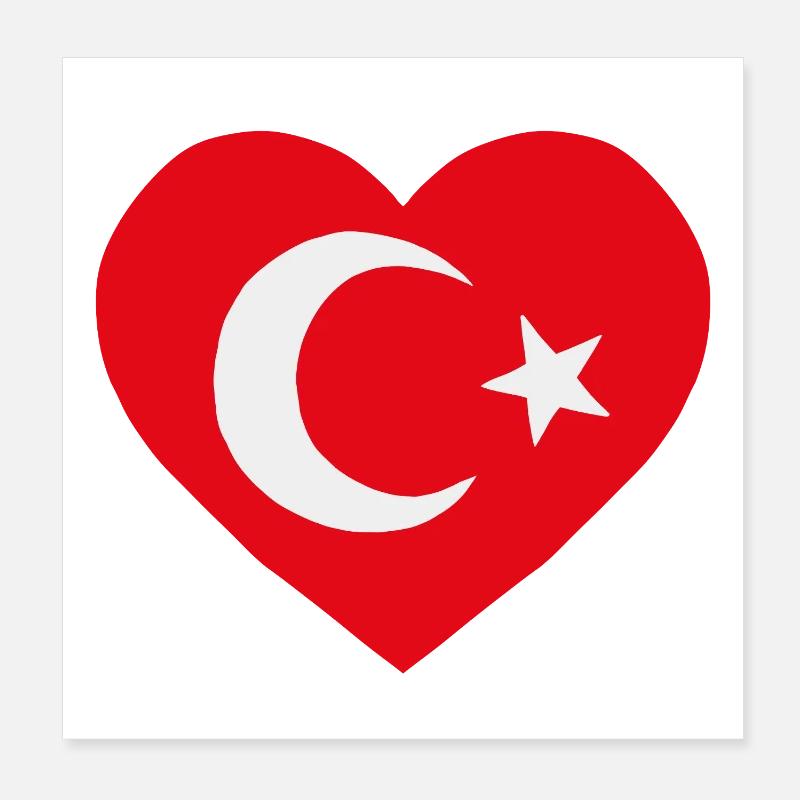 Turkish Flag Heart Poster 8" x 8" (20x20 cm)
