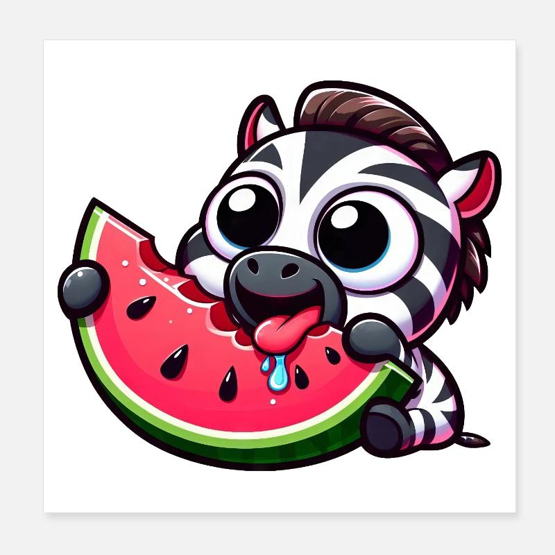 Süßer Cartoon Zebra Wassermelone Sommerfrucht Poster 20x20 cm