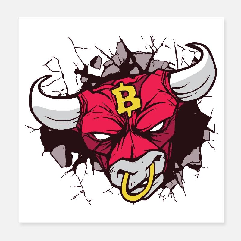 Bitcoin Stierkopf Kunst Poster 20x20 cm