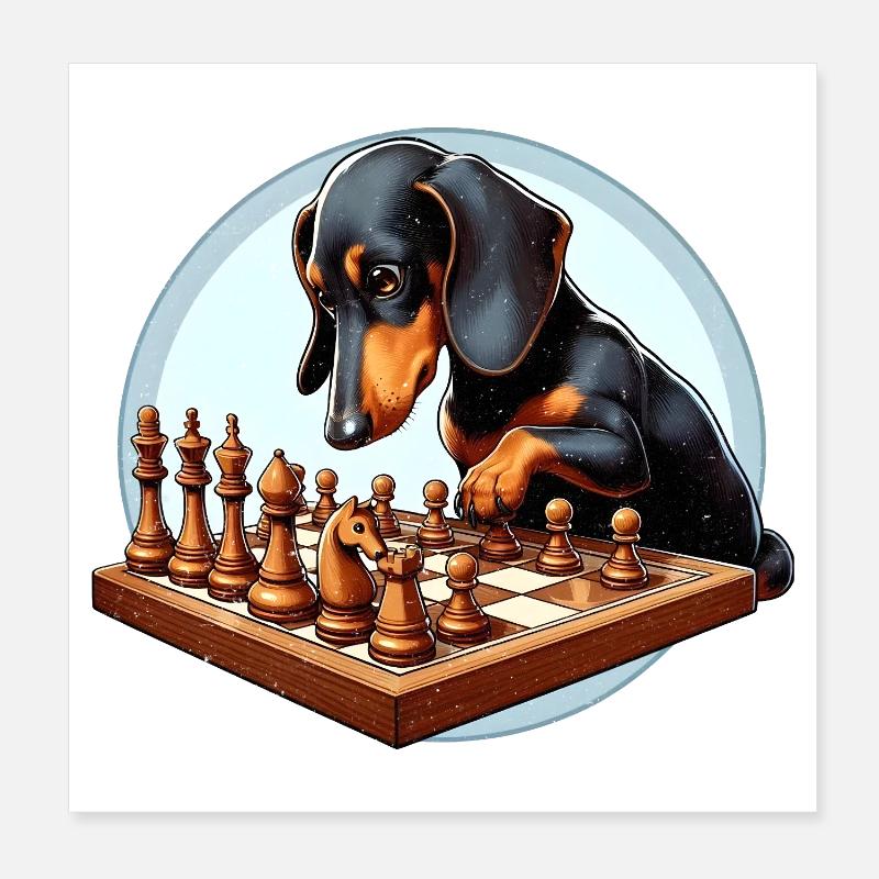 Teckel jouant aux échecs Poster 20 x 20 cm