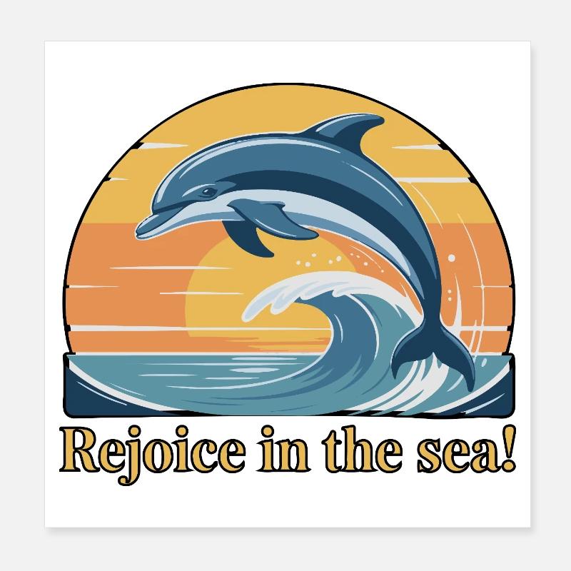 Dolphins Leaping at Sunset Design Poster 8" x 8" (20x20 cm)