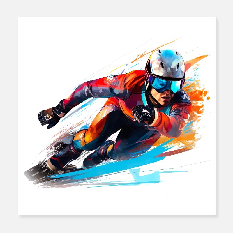 Conduite de skieur de course avec explosion de couleurs Poster 20 x 20 cm