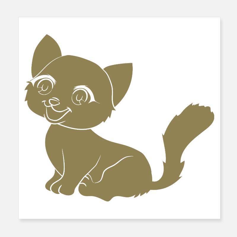 Mignon chat dessin animé silhouette minimaliste Poster 20 x 20 cm