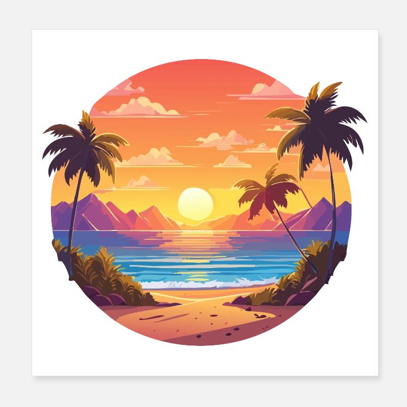 Sunset Palm Bay - Poster 8" x 8" (20x20 cm) - white