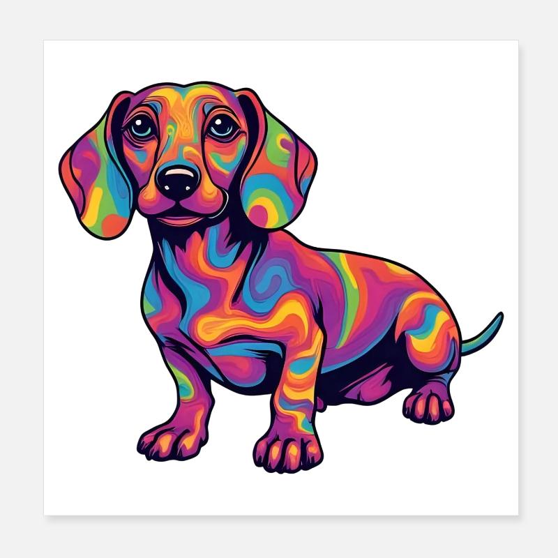 Psychedelischer Dackel Farbexplosion Pop Art  Poster 20x20 cm