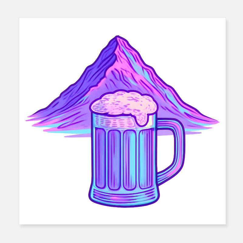 Neon Mountain Beer Mug Poster 8" x 8" (20x20 cm)