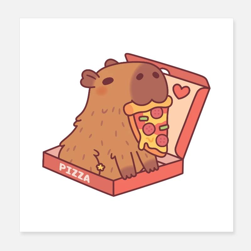 Capybara mignon avec pizza dans une boîte à pizza Poster 20 x 20 cm
