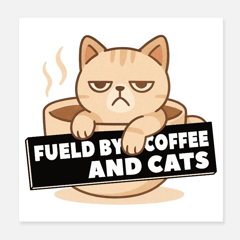 Fueled by Coffee and Cats Cat Coffee Cup  Poster 8" x 8" (20x20 cm)