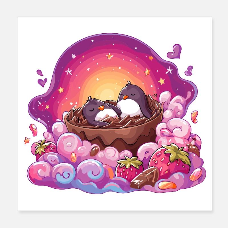 Doux nid de manchots dans un rêve de chocolat Poster 20 x 20 cm