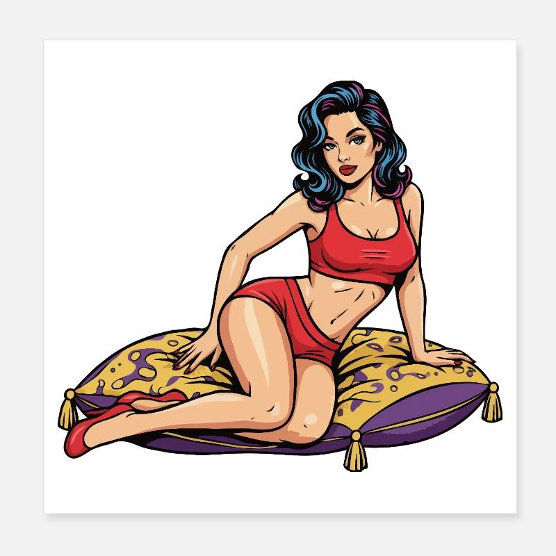 Pin-up sur un coussin décoratif Poster 20 x 20 cm