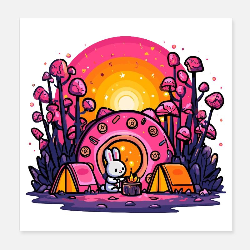 Rabbit Sunset Camp Poster 8" x 8" (20x20 cm)