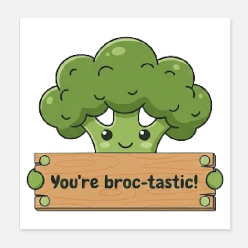 Broc-tastic Kawaii Broccoli Tee Poster 8" x 8" (20x20 cm)