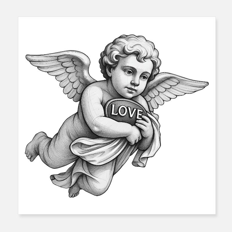 CUPID CHERUB - black & white Poster 8" x 8" (20x20 cm)