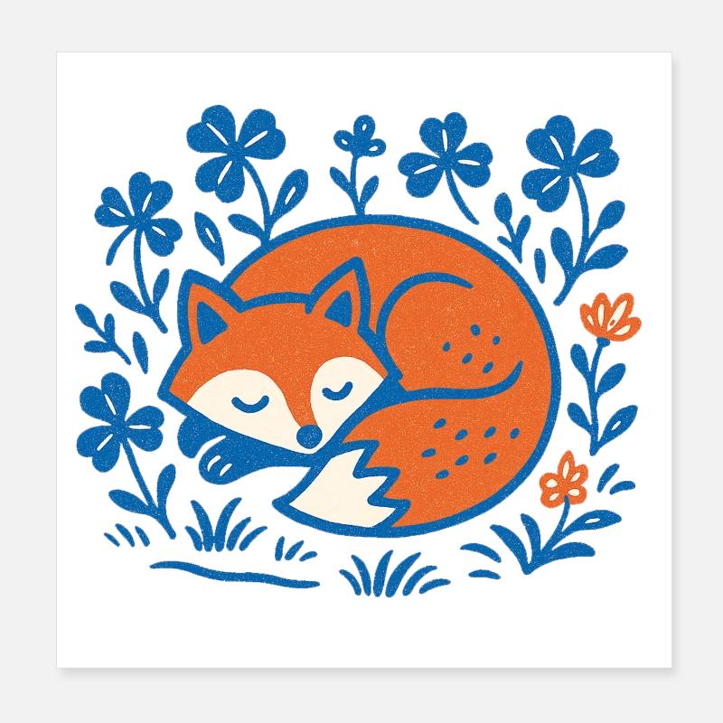 Sleeping Fox in Floral Night Garden Poster 8" x 8" (20x20 cm)