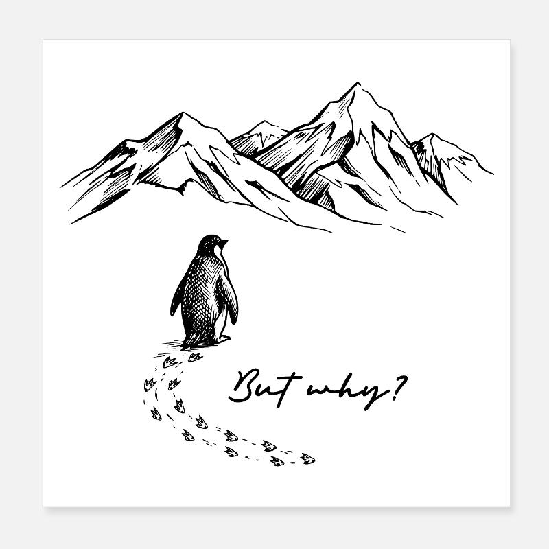 But why? Pinguin Meme Antarktis Schnee Spuren Eis Poster 8" x 8" (20x20 cm)