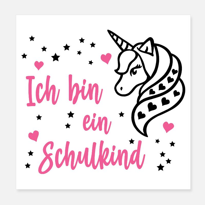 Ich bin ein Schulkind Schule Einschulung Einhorn Poster 20x20 cm