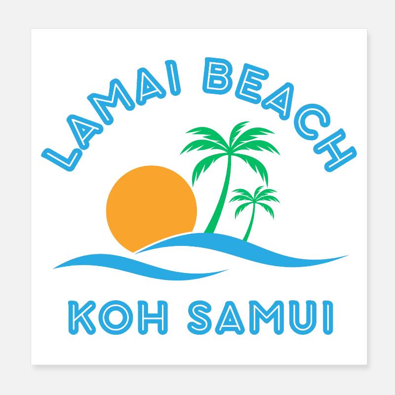 Lamai Beach Koh Samui Palm Sunset Poster 8" x 8" (20x20 cm)