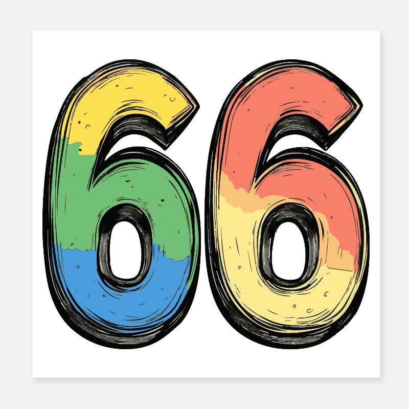 66 Numéro Coloré Poster 20 x 20 cm
