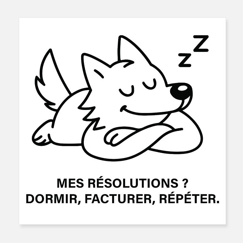 Loup Somnolent et Résolutions de Pause Poster 20 x 20 cm