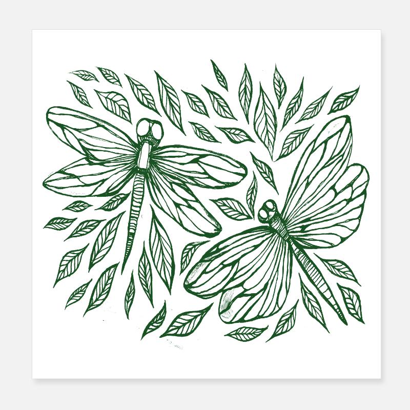 Libellen und botanische Blätter Poster 20x20 cm