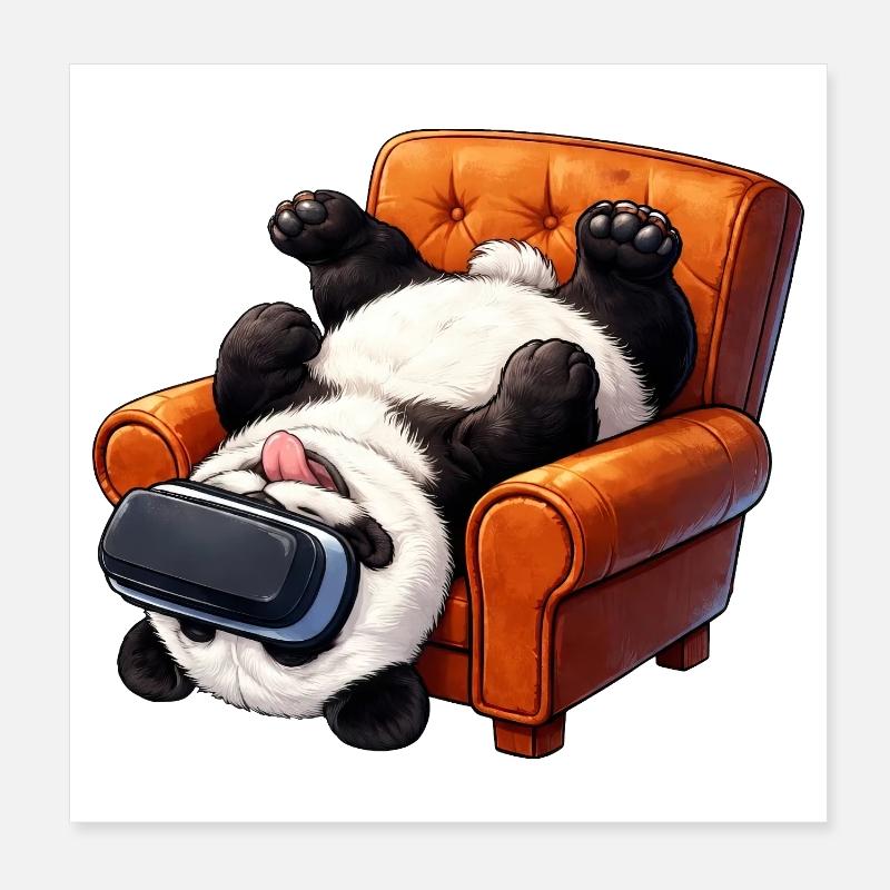 Panda avec des lunettes VR dans le fauteuil Poster 20 x 20 cm