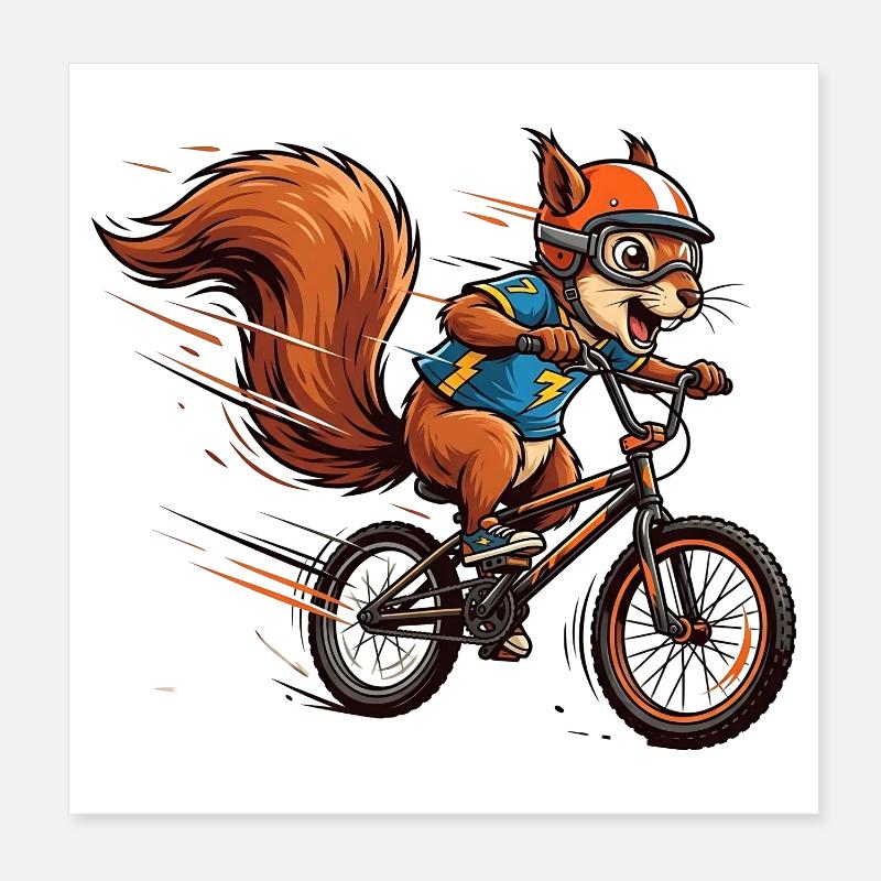 Écureuil rapide sur un vélo BMX Poster 20 x 20 cm