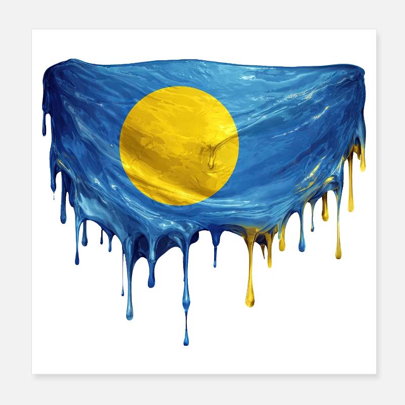 Palau Dripping Flag Poster 8" x 8" (20x20 cm)
