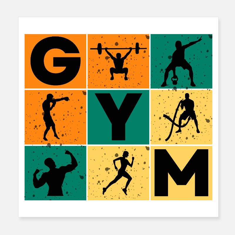 Turnhallen-Silhouetten und Buchstabenraster Poster 20x20 cm