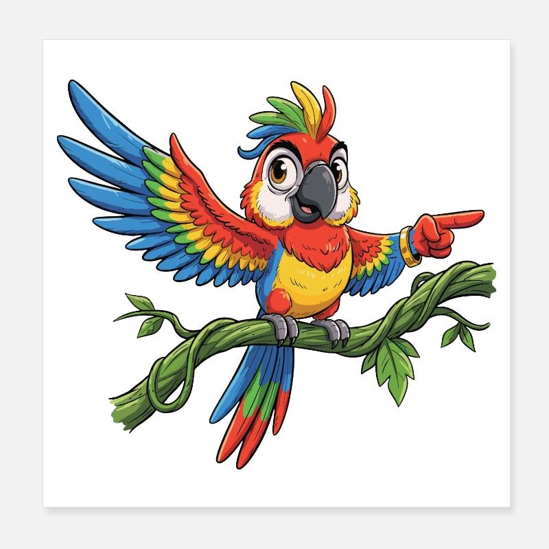 Perroquet coloré sur une branche – Pose Poster 20 x 20 cm