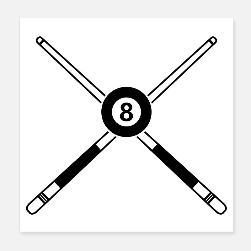 Gekreuzte Billardstäbe Acht-Kugel-Queue Poster 20x20 cm