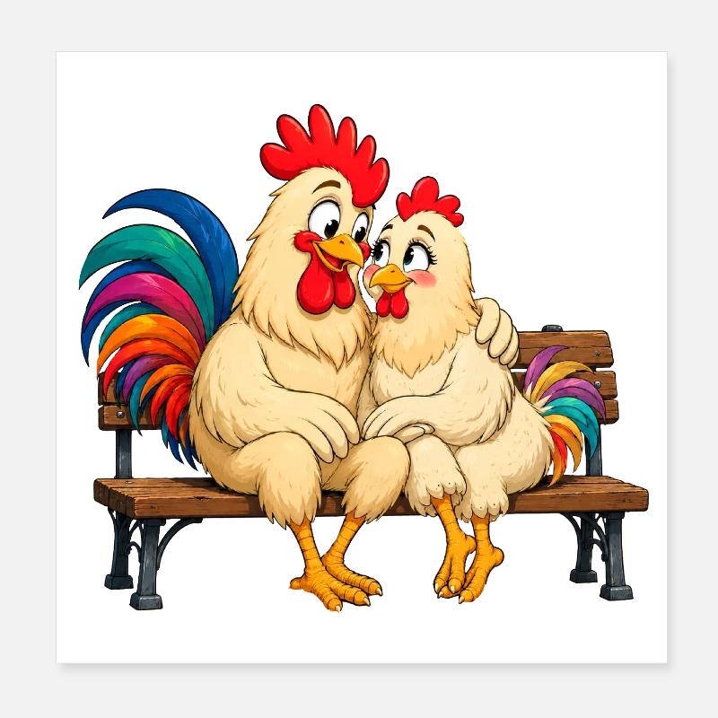 Hahn und Henne Poster 20x20 cm