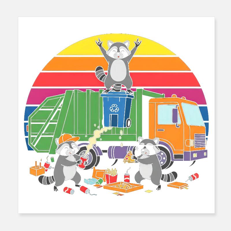 Recycling-Räuber im Regenbogen Poster 20x20 cm