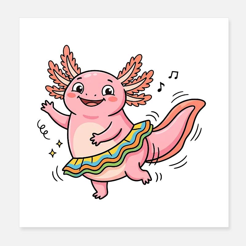 Dancing Queen Axolotl - Poster 20x20 cm - Weiß
