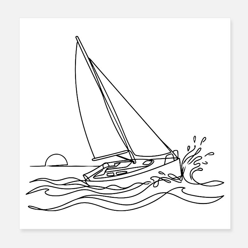Sailing Dynamic Minimalist Sailboat Poster 8" x 8" (20x20 cm)