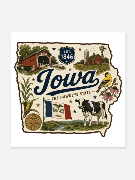 Iowa Hawkeye State Vintage Farm Aufkleber - Poster 20x20 cm - Weiß - Vorne