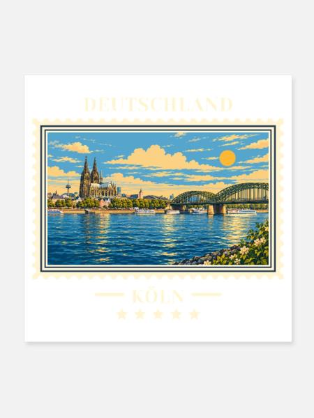 Deutschland Köln Vintage Reisemarke - Poster 20x20 cm - Weiß