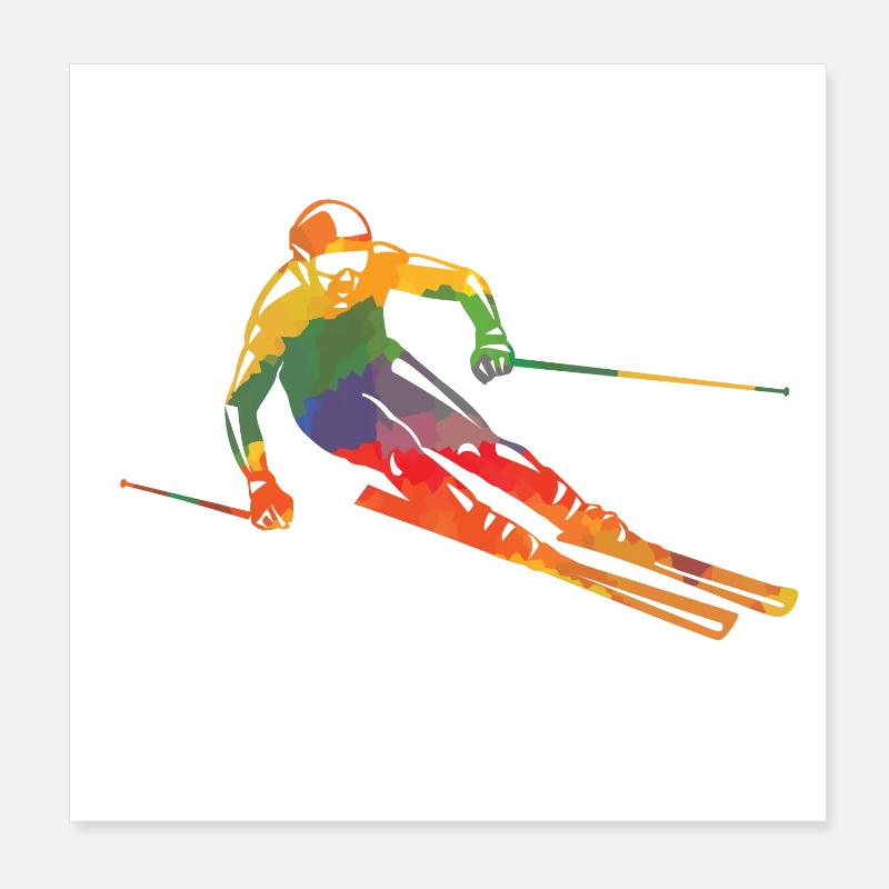 Farbiger Skifahrer - Poster 20x20 cm - Weiß