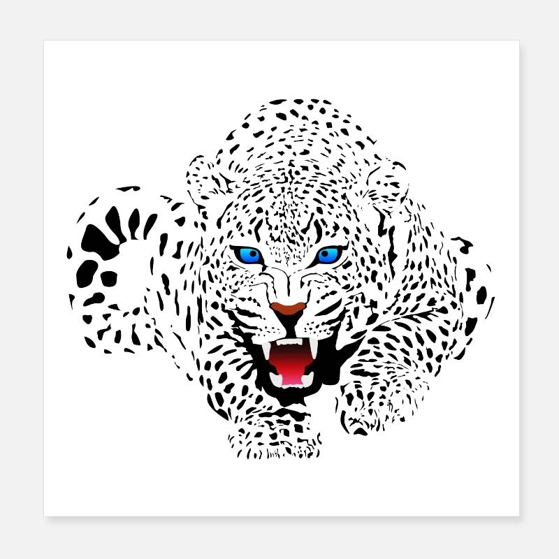 Jaguar with Blue Eyes about to attack Poster 8" x 8" (20x20 cm)
