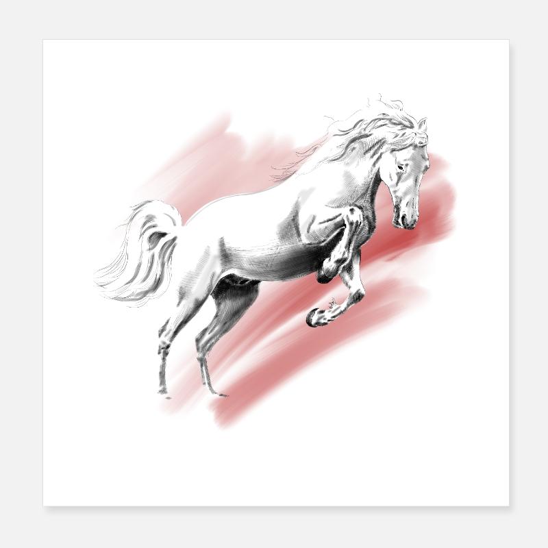 cheval - Poster 20 x 20 cm - blanc