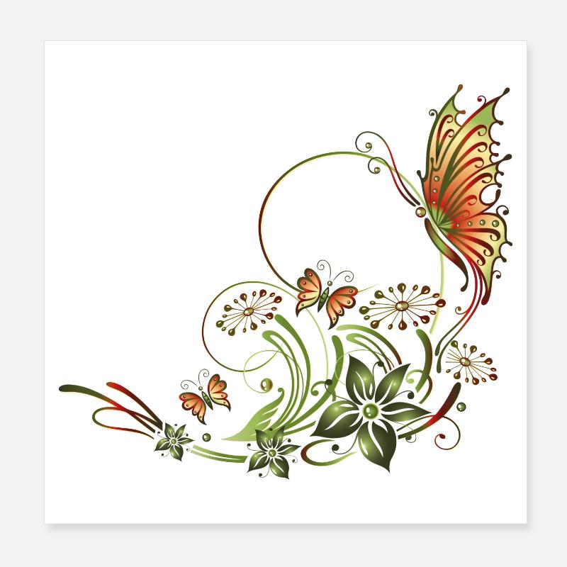 Schmetterlinge mit floralen Elementen Poster 20 x 20 cm