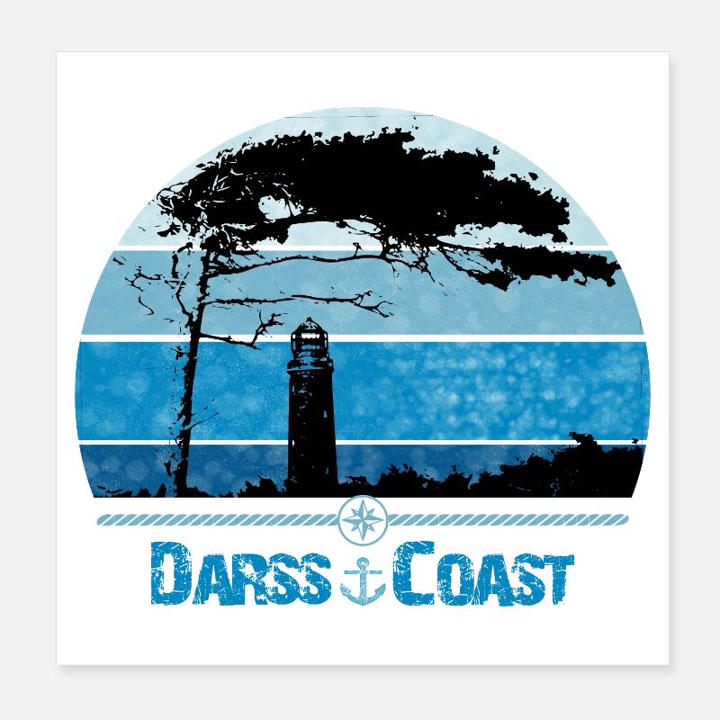 Côte Darss avec coupe-vent et phare Poster 20 x 20 cm