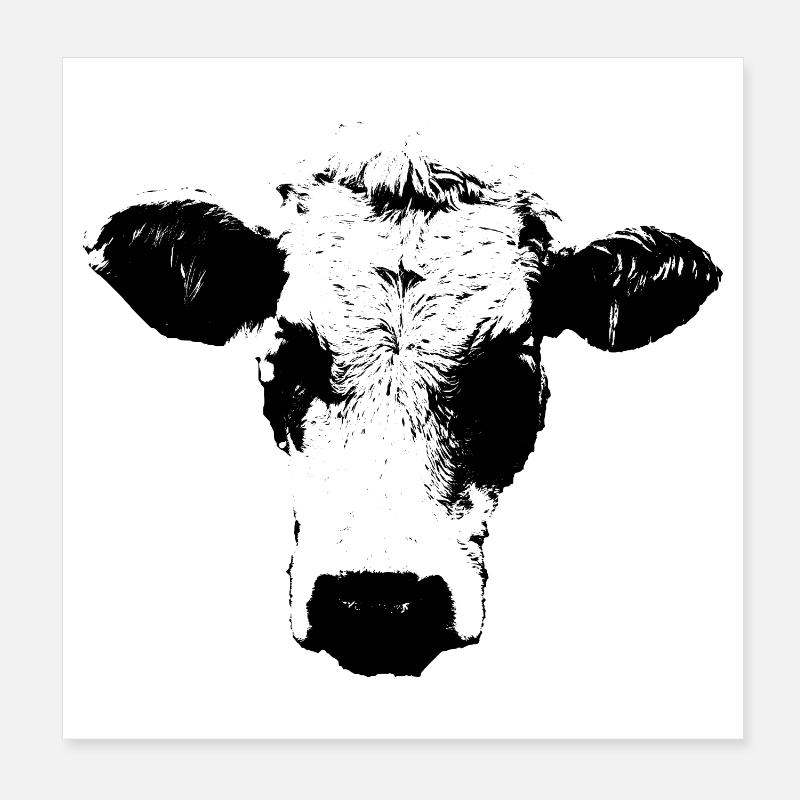 Bande dessinée vache en noir et blanc Poster 20 x 20 cm
