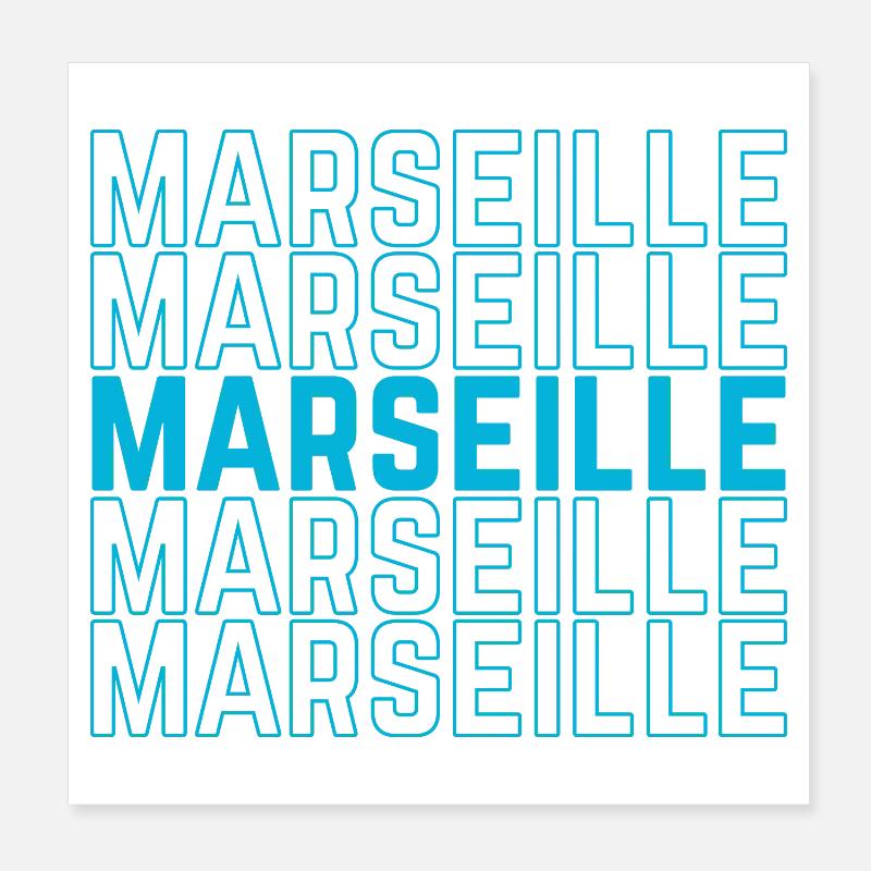 Marseille Outlined Repeat Neon Blue Poster 8" x 8" (20x20 cm)