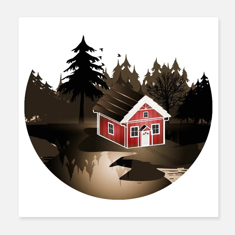 petite maison suédoise à l'orée de la forêt en sépia Poster 20 x 20 cm