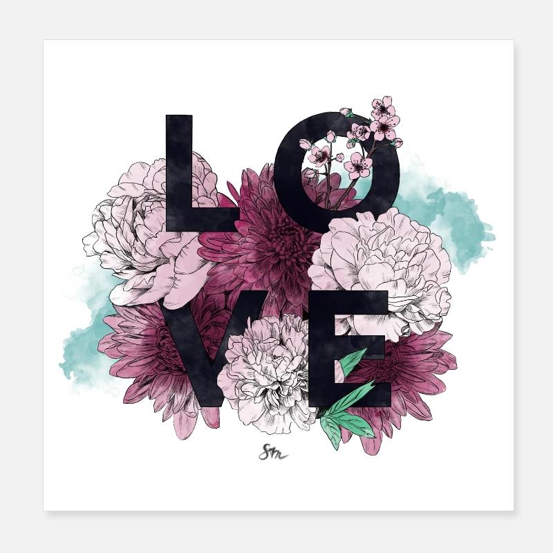 Amour et Fleurs en Rose Poster 20 x 20 cm