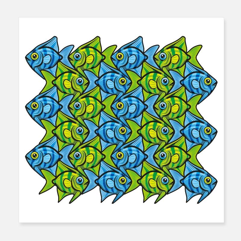 Kaiserfisch-Tessellation II - Poster 20x20 cm - Weiß