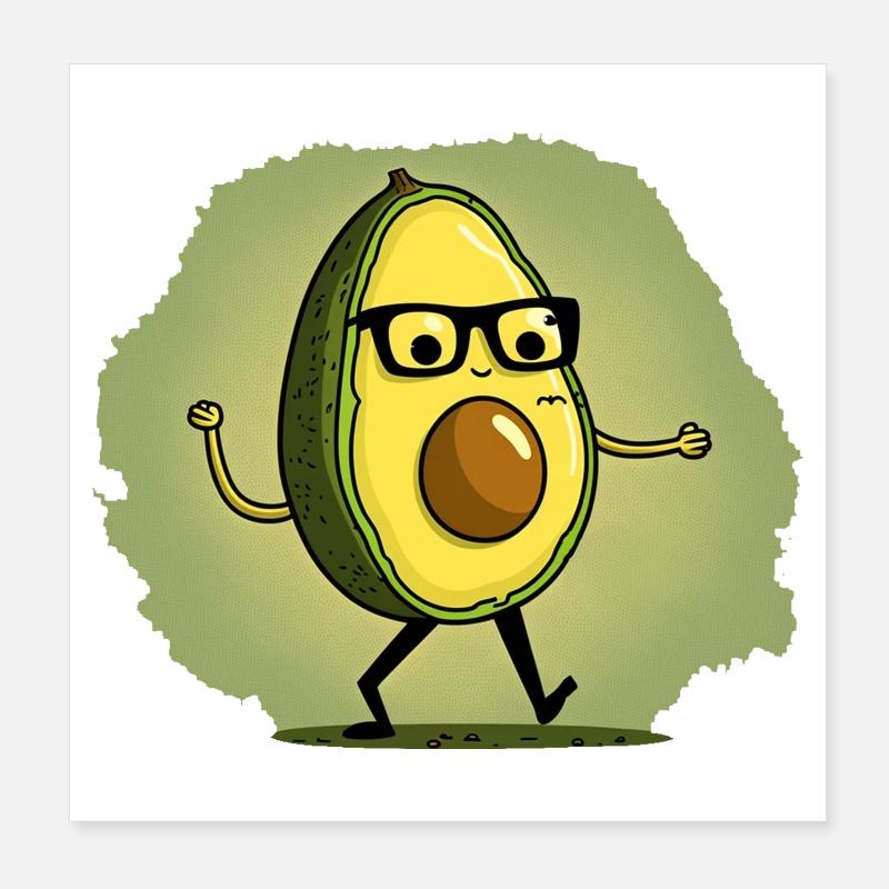 Nerdige Avocada läuft über eine Wiese Poster 20x20 cm