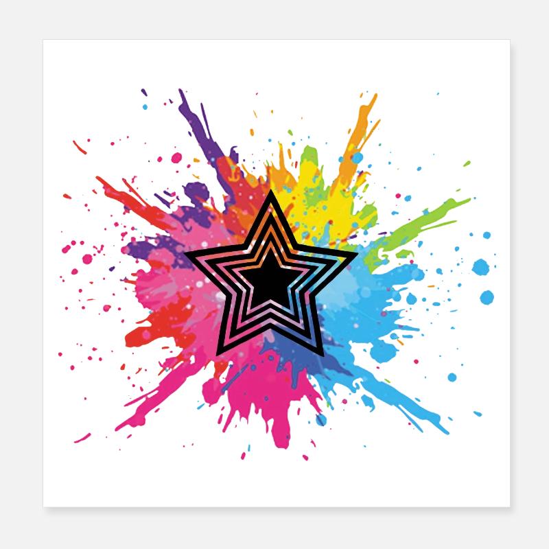 Black star and multicolored explosion Poster 8" x 8" (20x20 cm)