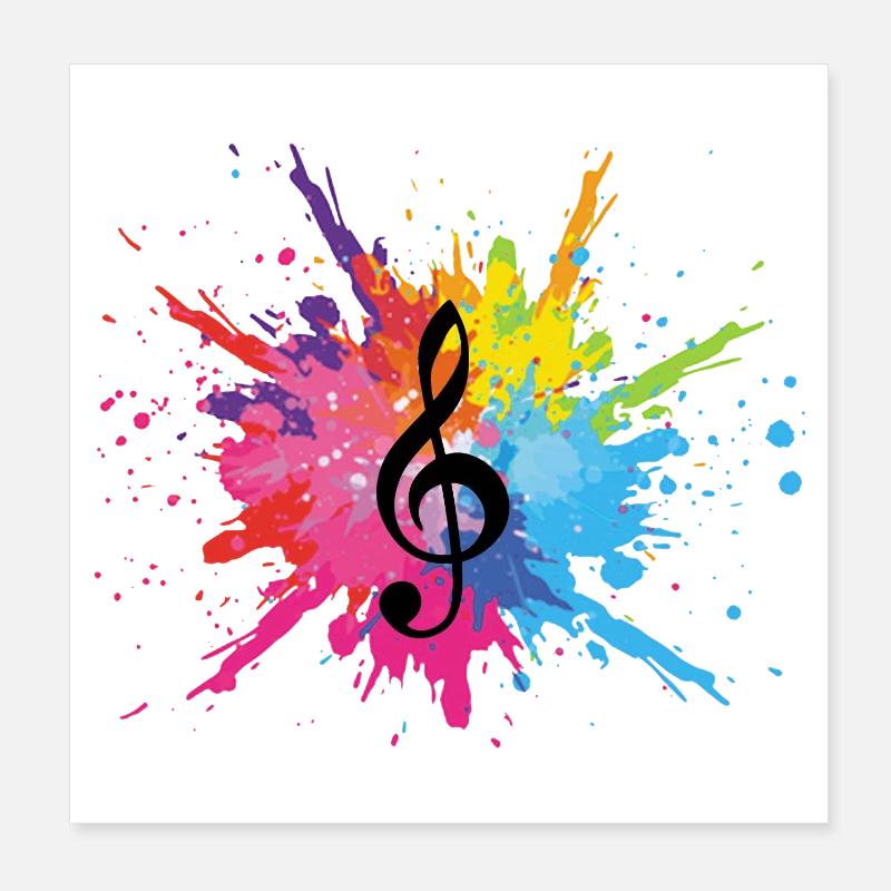 Music and multicolored explosion (black) Poster 8" x 8" (20x20 cm)