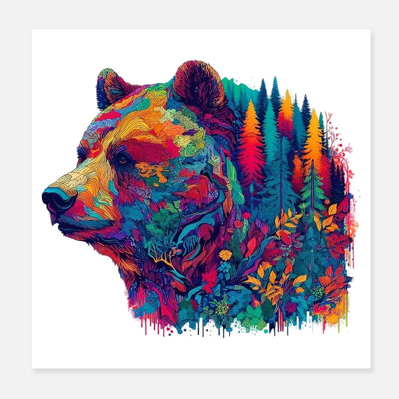 Ours décoré d’un paysage forestier Poster 20 x 20 cm